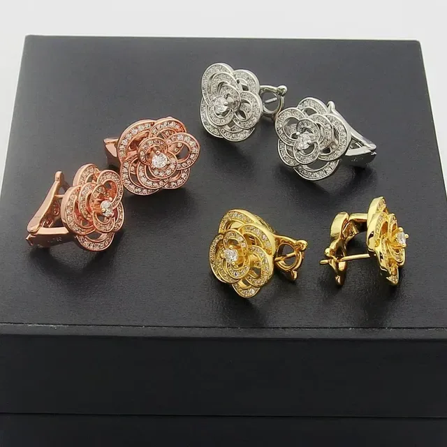 Floral Pavé-Set Openwork Stud Earrings 3