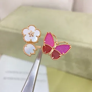 Floral Quatrefoil and Butterfly Motif Enamel Rings