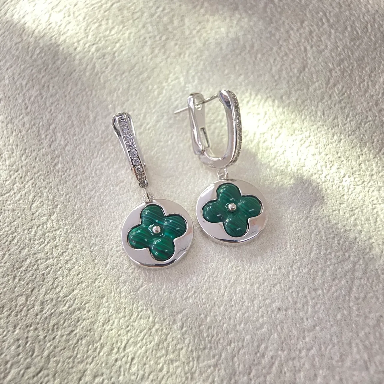 Floral Quatrefoil Enamel Pendant Earrings 3