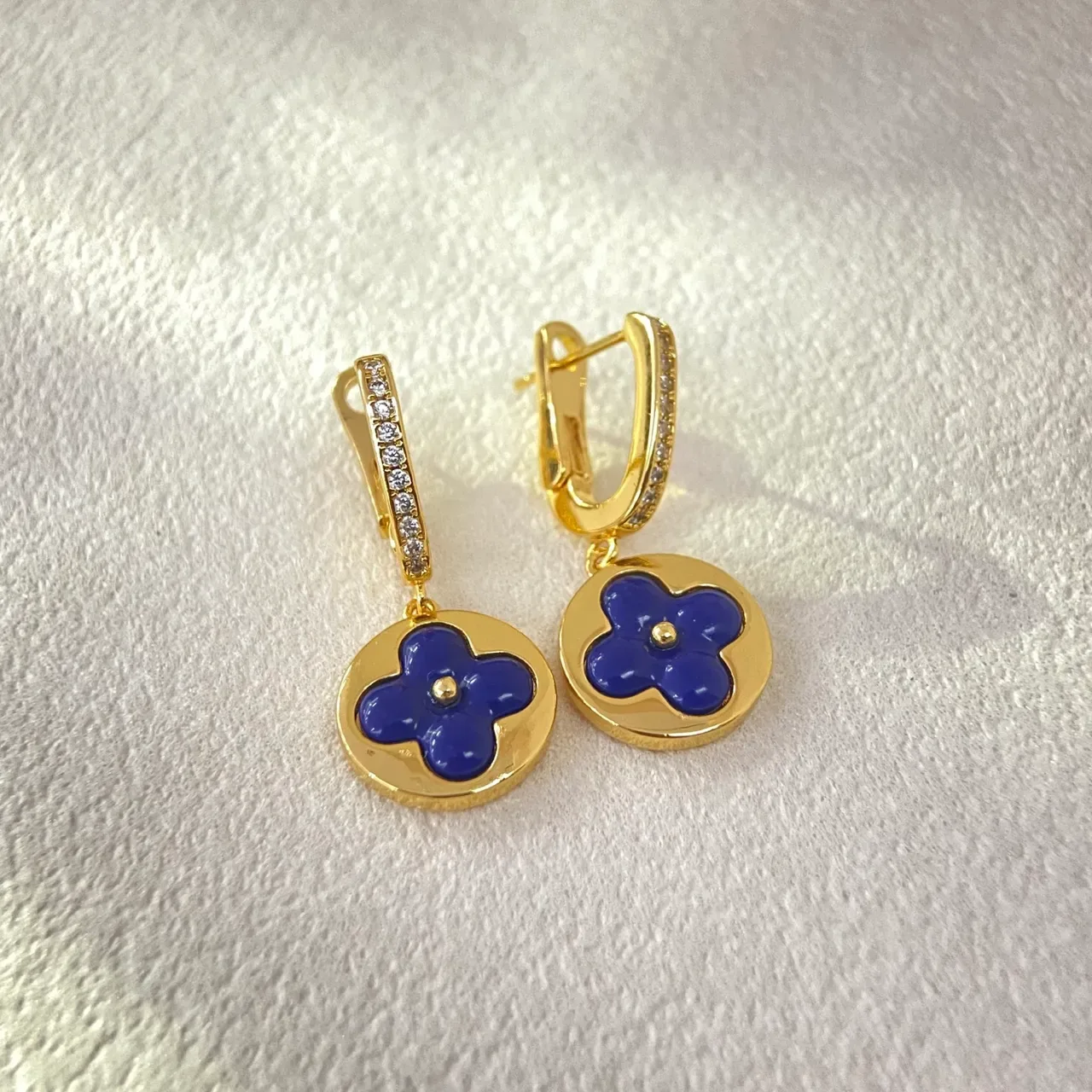 Floral Quatrefoil Enamel Pendant Earrings 4