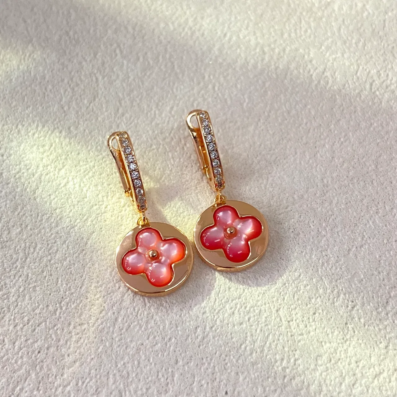Floral Quatrefoil Enamel Pendant Earrings 5
