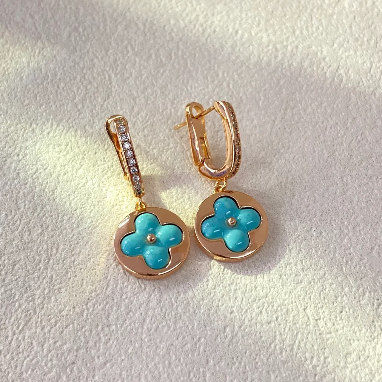 Floral Quatrefoil Enamel Pendant Earrings 6