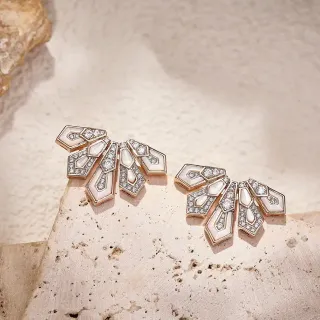 Geometric Fan-Shaped Mother-of-Pearl and Pavé Crystal Earrings