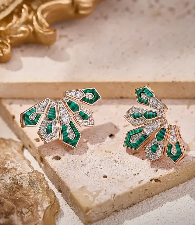 Geometric Fan-Shaped Mother-of-Pearl and Pavé Crystal Earrings 3