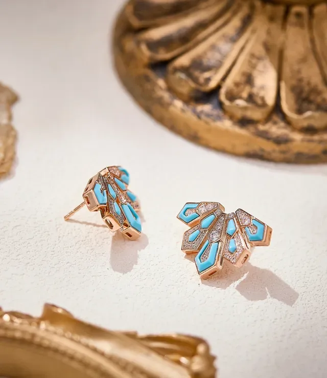 Geometric Fan-Shaped Mother-of-Pearl and Pavé Crystal Earrings 4