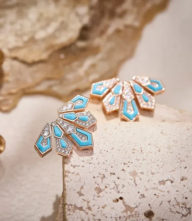Geometric Fan-Shaped Mother-of-Pearl and Pavé Crystal Earrings 6