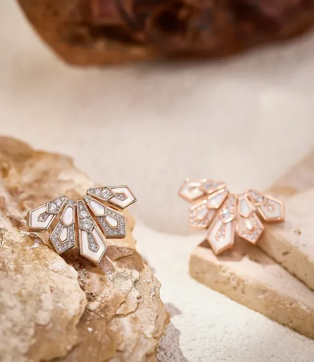 Geometric Fan-Shaped Mother-of-Pearl and Pavé Crystal Earrings 7