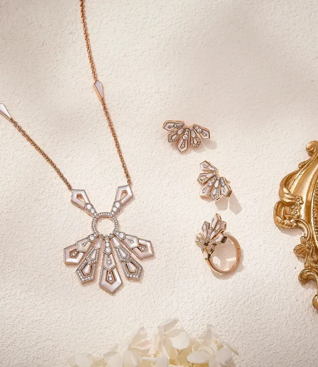 Geometric Fan-Shaped Mother-of-Pearl and Pavé Crystal Earrings 8