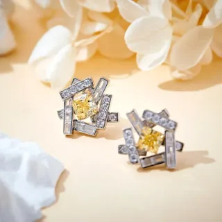 Geometric Lattice Yellow and White Gemstone Stud Earrings