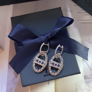 Geometric Pavé Blue Gemstone Drop Earrings