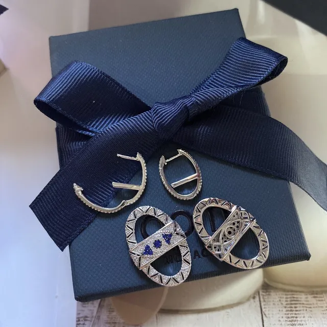 Geometric Pavé Blue Gemstone Drop Earrings 4