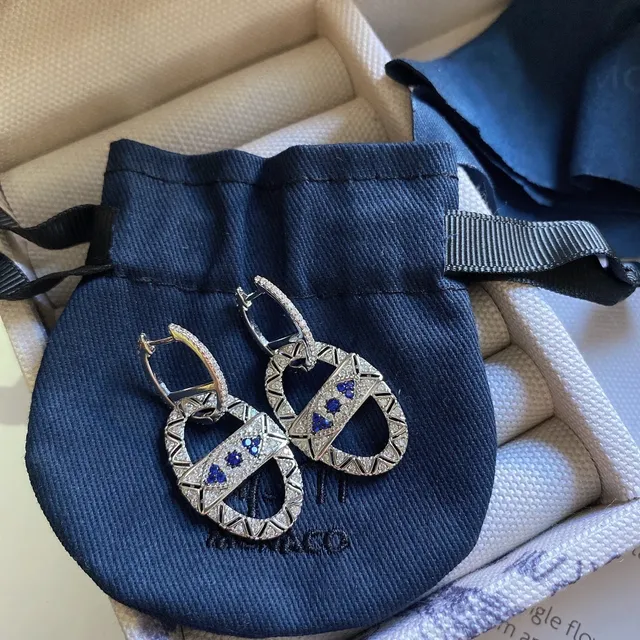 Geometric Pavé Blue Gemstone Drop Earrings 6