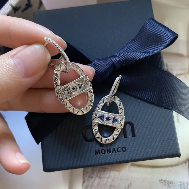 Geometric Pavé Blue Gemstone Drop Earrings 7