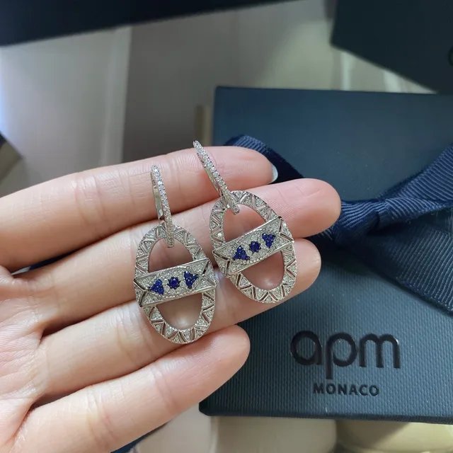 Geometric Pavé Blue Gemstone Drop Earrings 8