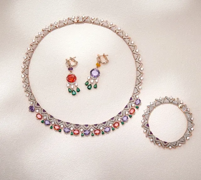 Geometric Pavé-Set Rose Gold and Purple Enamel Bracelet 2