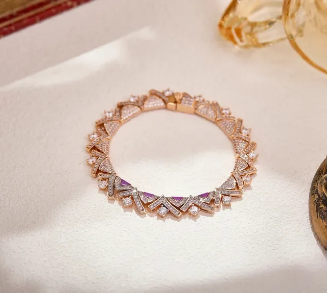 Geometric Pavé-Set Rose Gold and Purple Enamel Bracelet 3