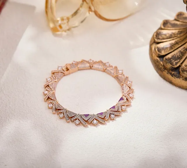 Geometric Pavé-Set Rose Gold and Purple Enamel Bracelet 4