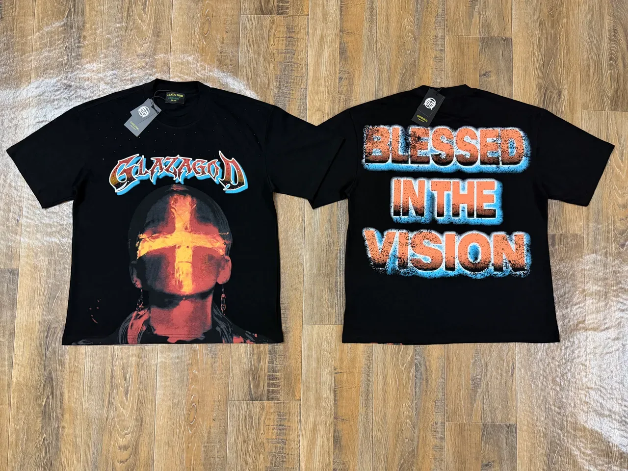 Glaza God Black Orange Graphic Print Distressed Typography T-Shirt 4