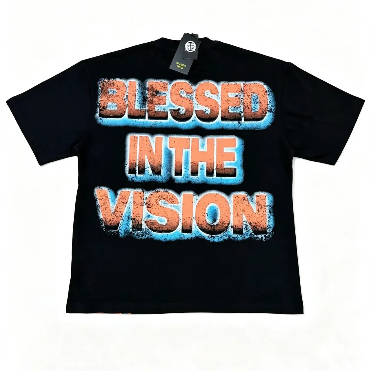 Glaza God Black Orange Graphic Print Distressed Typography T-Shirt 5