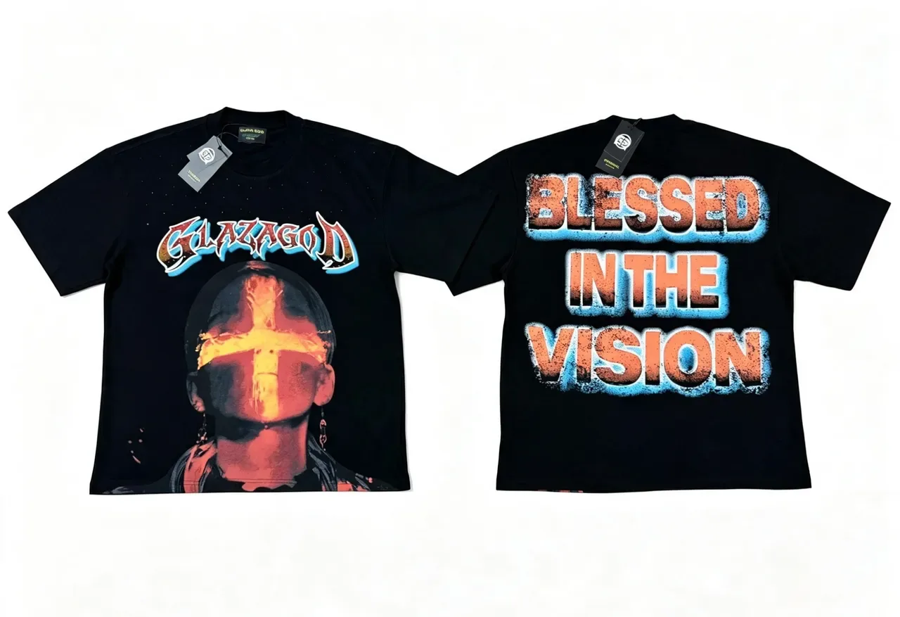 Glaza God Black Orange Graphic Print Distressed Typography T-Shirt 7