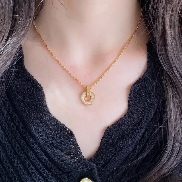 Gold and Silver Tone Pavé Diamond Circle Pendant Necklaces 9