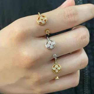 Gold and Silver Tone Pavé Floral Disc Open-Band Rings