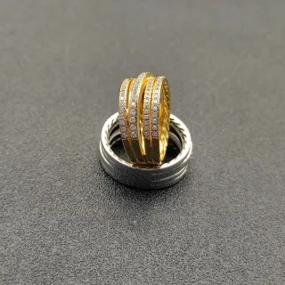 Gold and Silver Tone Pavé-Set Twisted Rope Stackable Rings