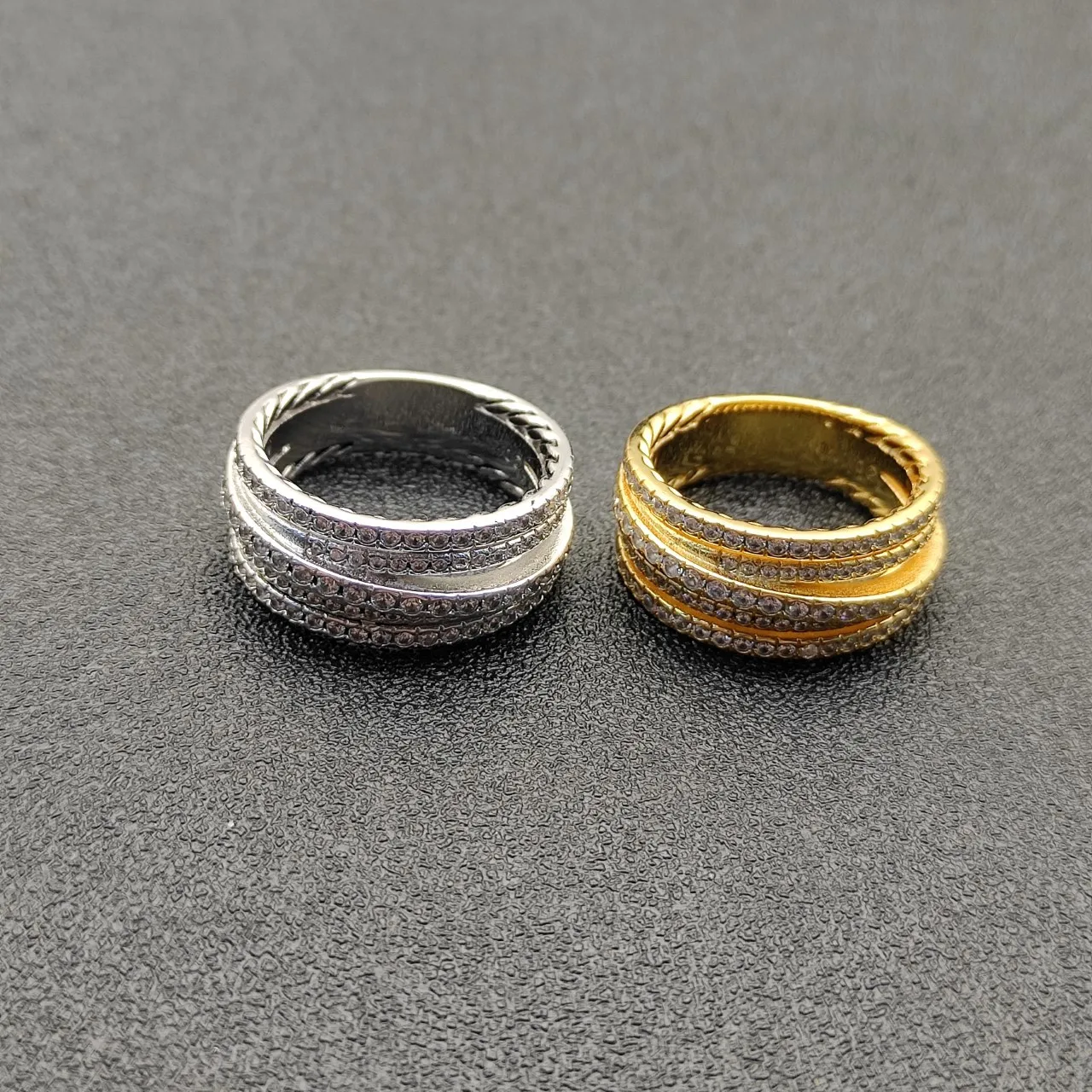 Gold and Silver Tone Pavé-Set Twisted Rope Stackable Rings 3