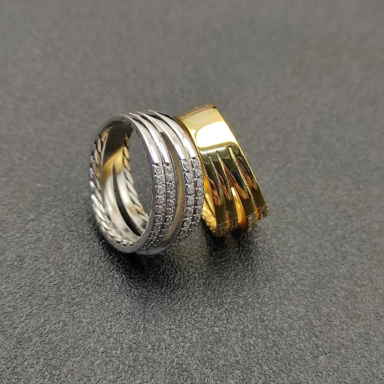 Gold and Silver Tone Pavé-Set Twisted Rope Stackable Rings 4