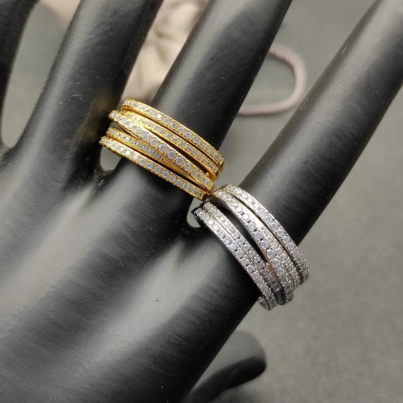 Gold and Silver Tone Pavé-Set Twisted Rope Stackable Rings 7