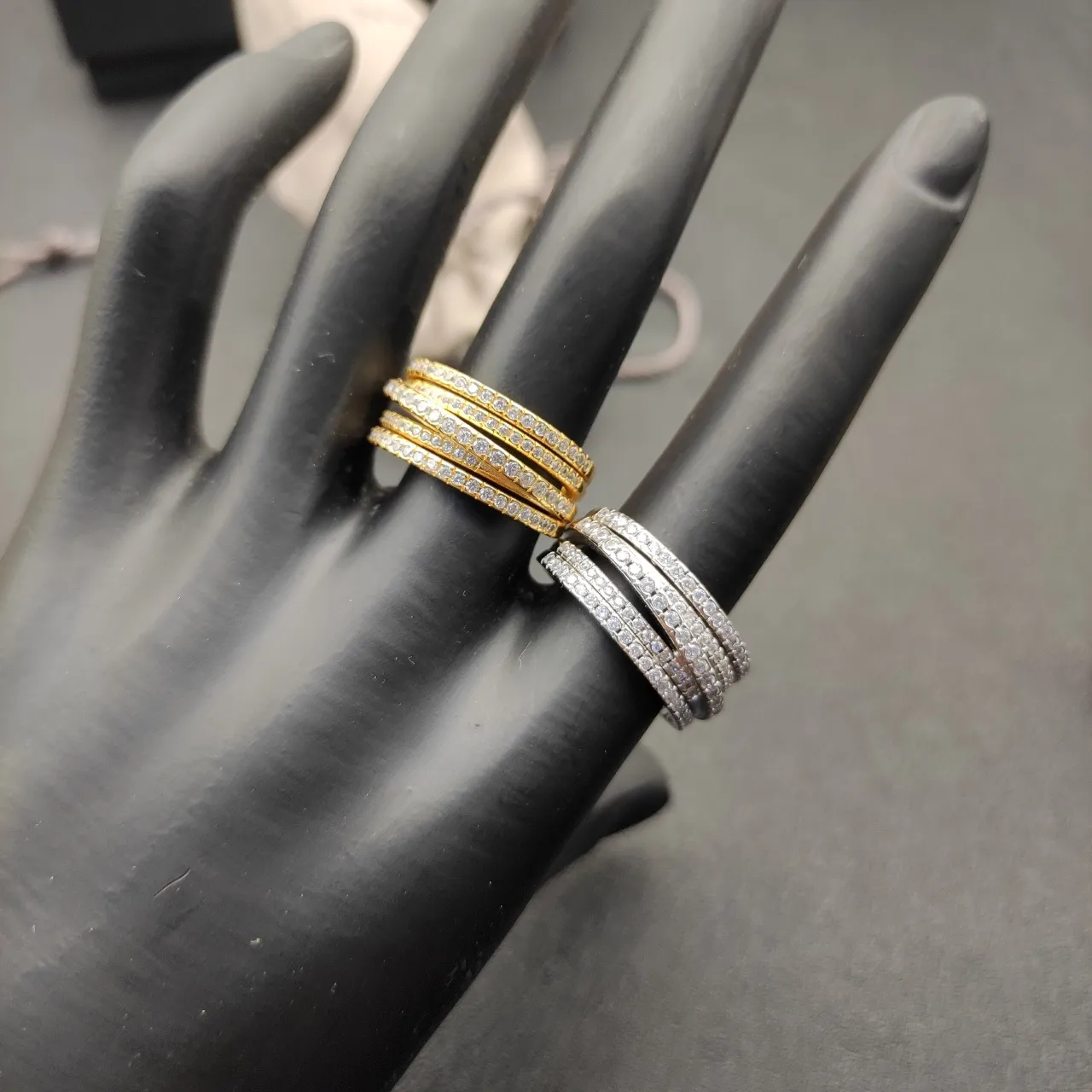 Gold and Silver Tone Pavé-Set Twisted Rope Stackable Rings 8