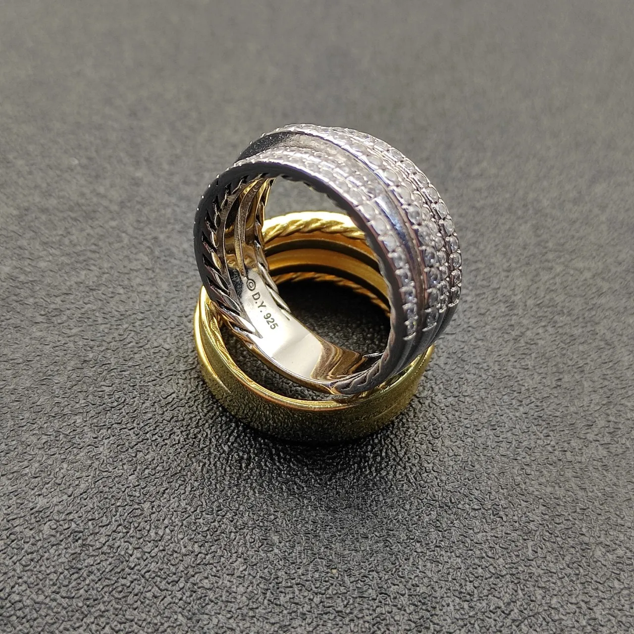 Gold and Silver Tone Pavé-Set Twisted Rope Stackable Rings 9