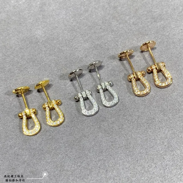 Gold and Silver Tone Pavé Shackle Motif Stud Earrings 7