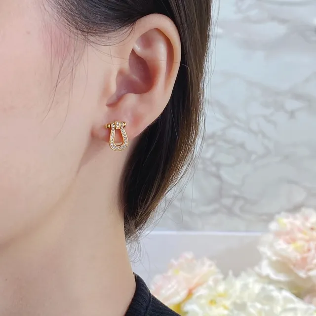 Gold and Silver Tone Pavé Shackle Motif Stud Earrings 8
