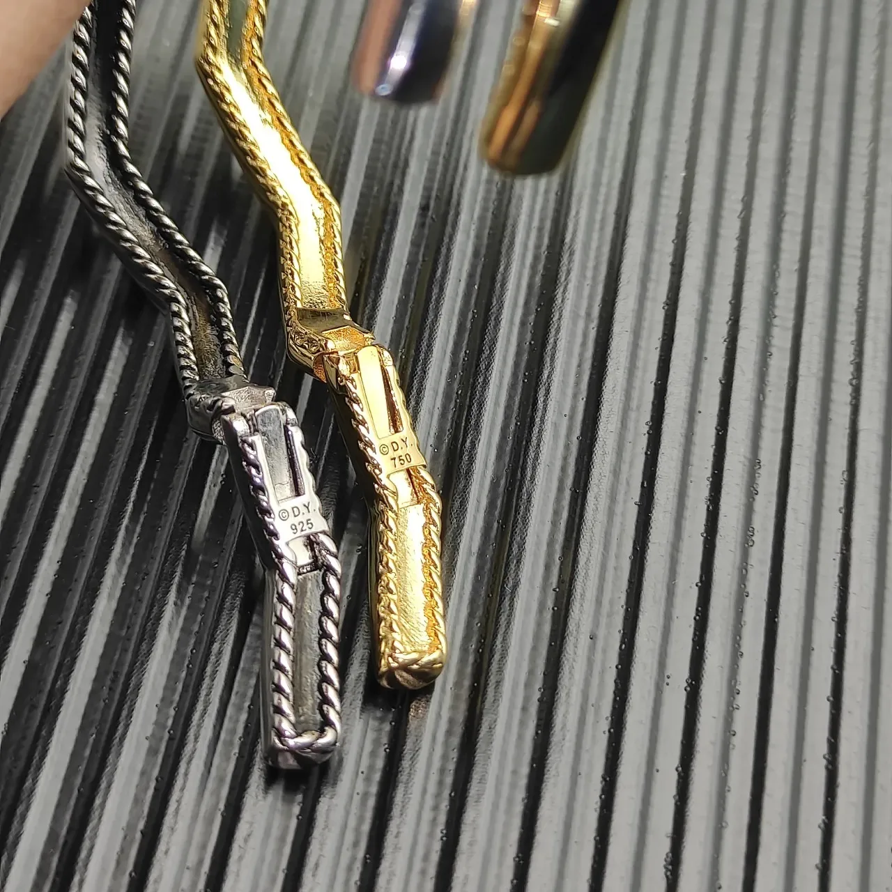Gold and Silver Zigzag Pavé Rope-Edge Open Rings 2