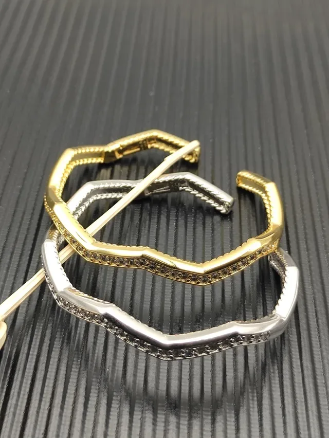 Gold and Silver Zigzag Pavé Rope-Edge Open Rings 4