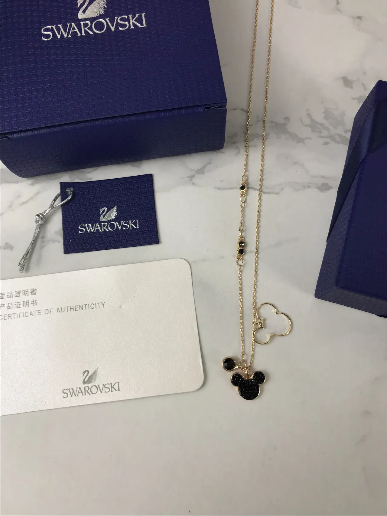 Gold Black Chain Crystal Mickey Mouse Pendant Necklace 6
