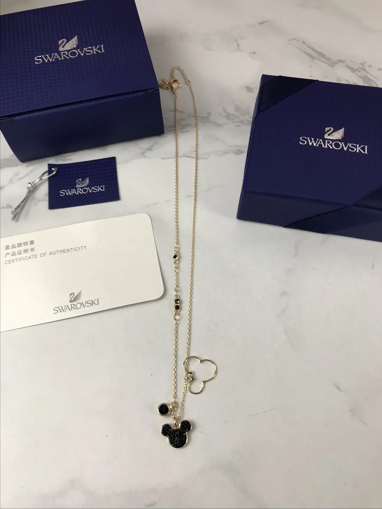 Gold Black Chain Crystal Mickey Mouse Pendant Necklace 7