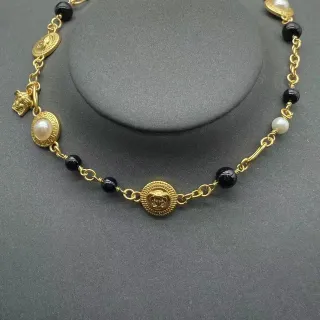 عقد سلاسل ذهبية سوداء خرزات أونيكس ستايل