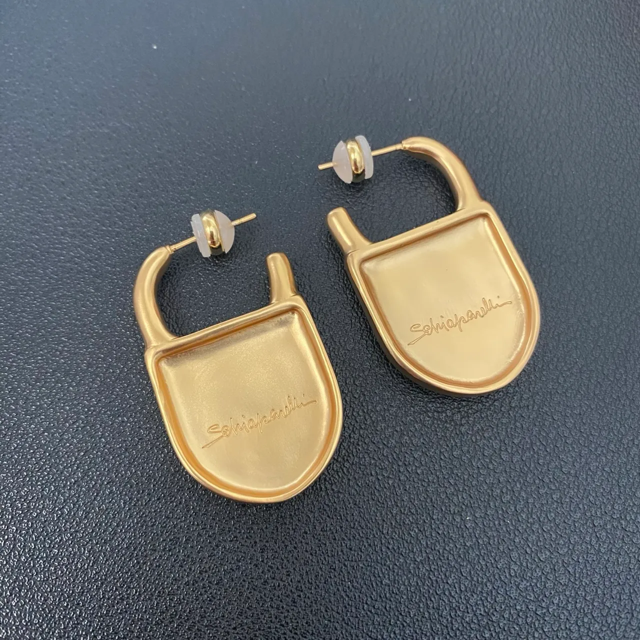 Gold Black Lock-Shaped Metal Earrings 2