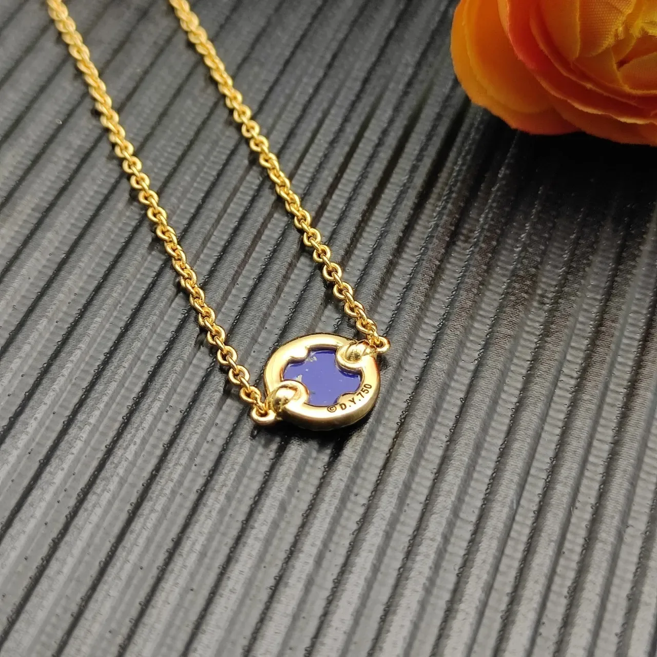 Gold Blue Chain Circular Lapis Lazuli Cabochon Bracelet 6