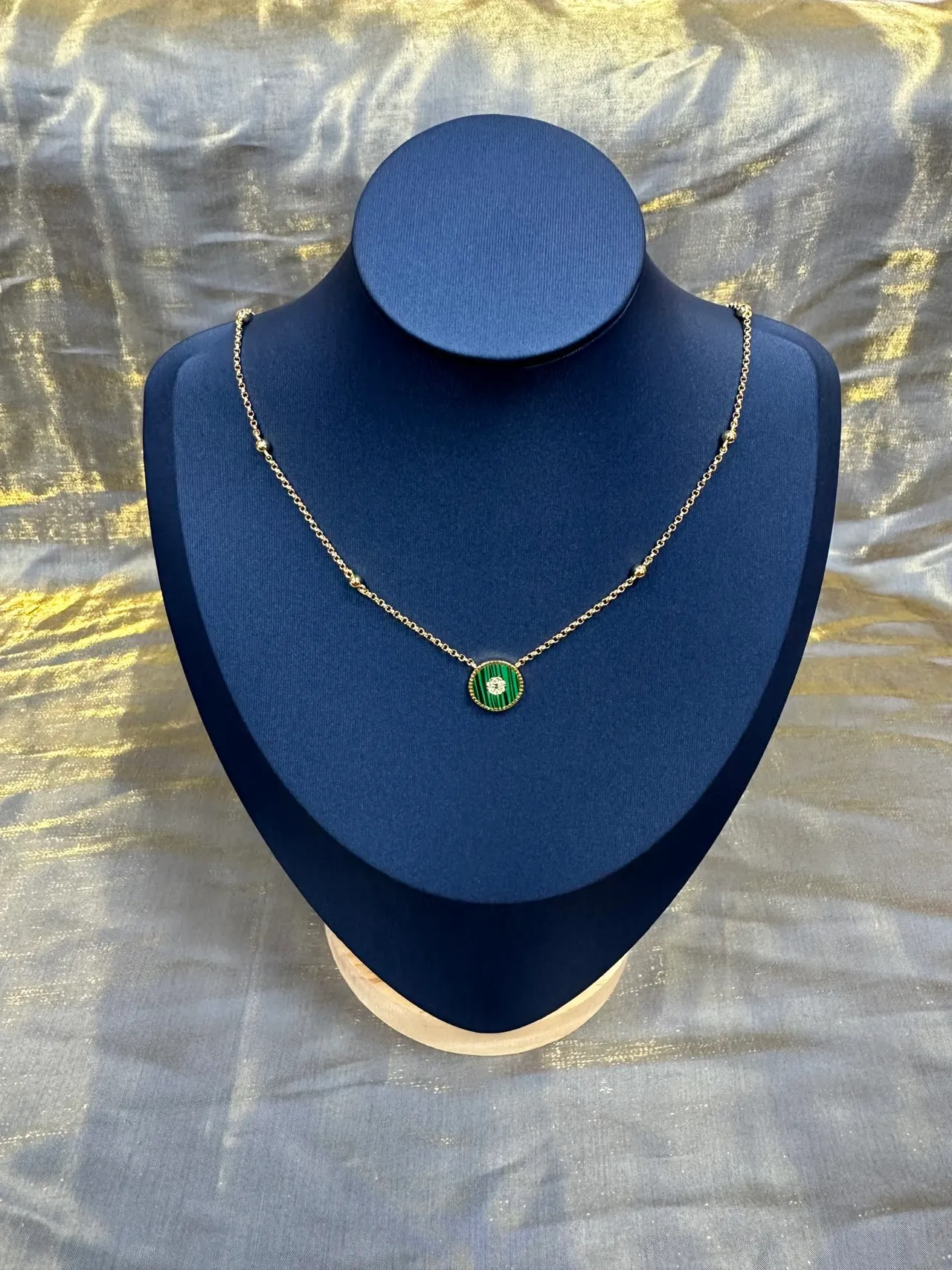 Gold Green Chain Circular Enamel Pendant Necklace 8