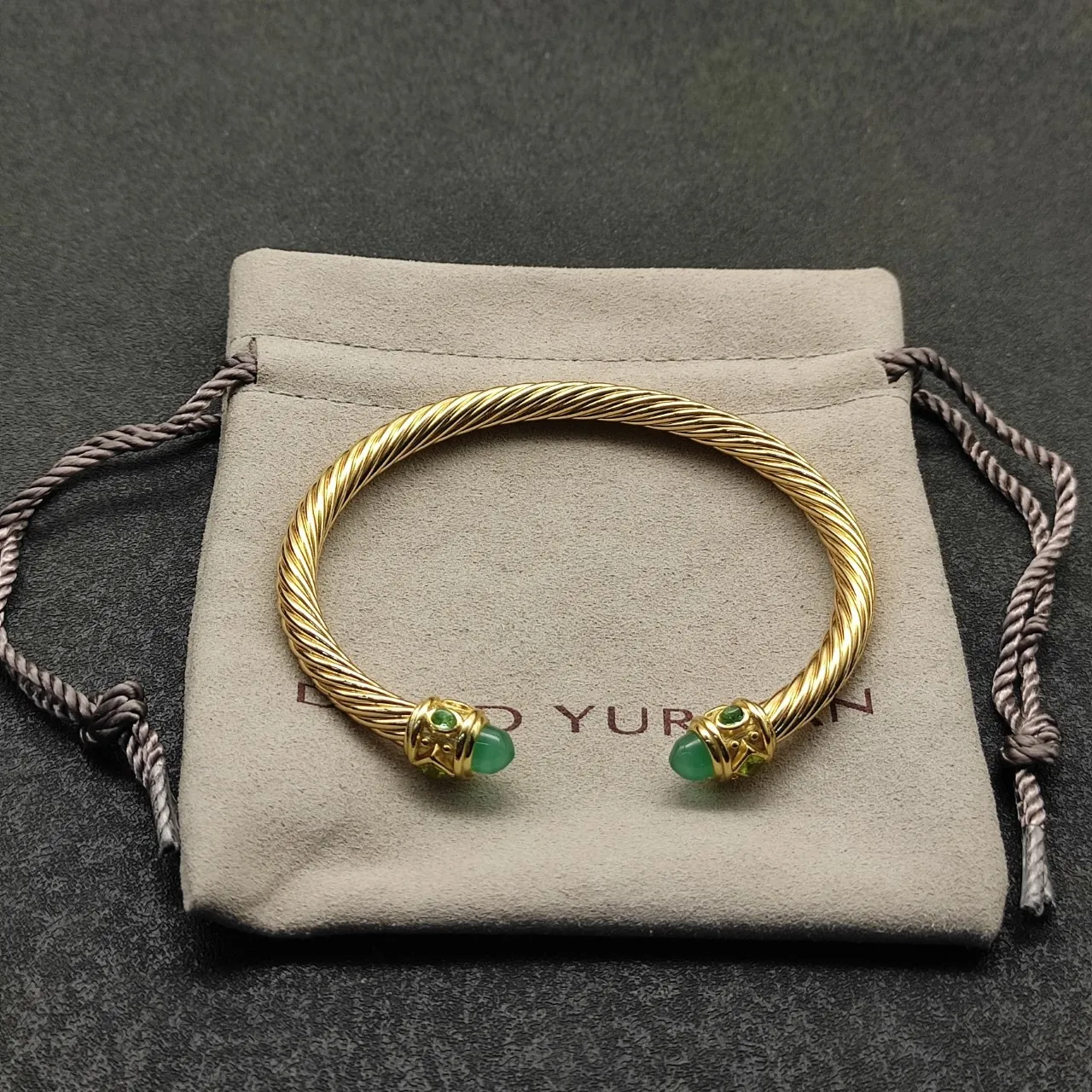 Gold Green Twisted Cable Metal Bracelet 4