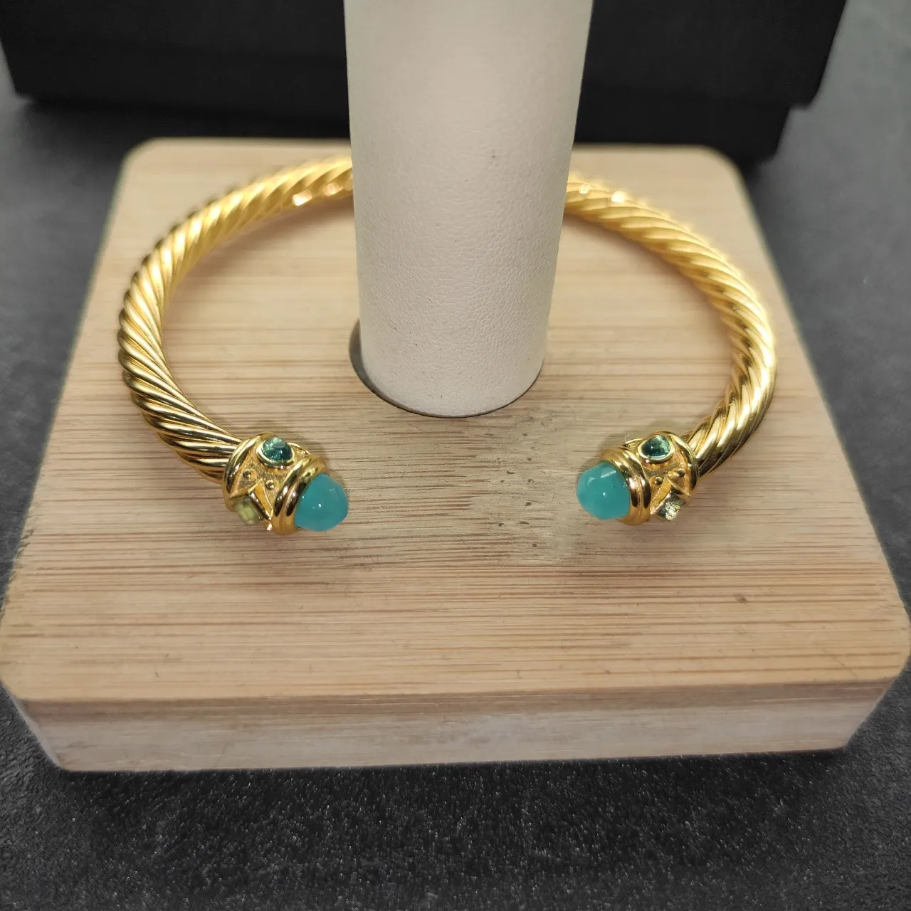 Gold Green Twisted Cable Metal Bracelet 6