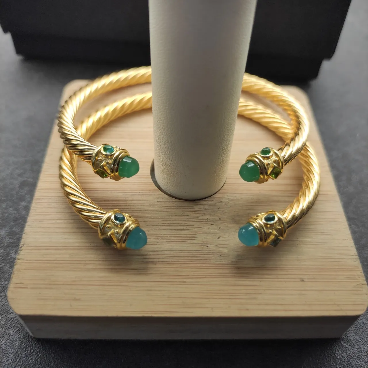 Gold Green Twisted Cable Metal Bracelet 8