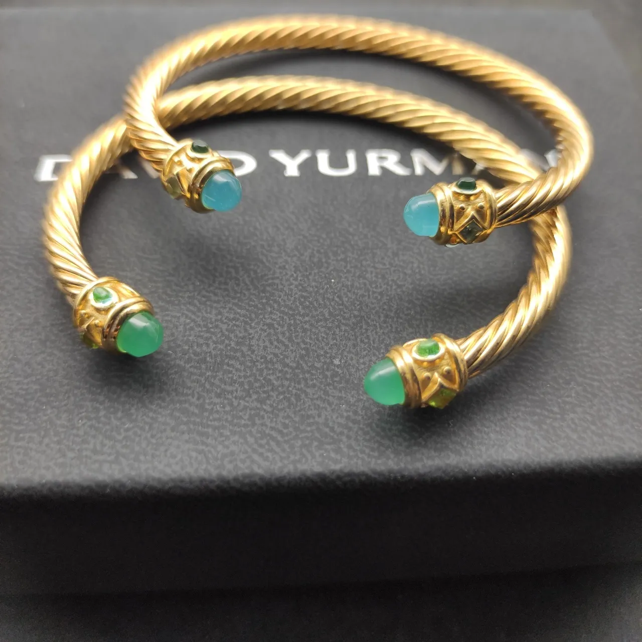 Gold Green Twisted Cable Metal Bracelet 9