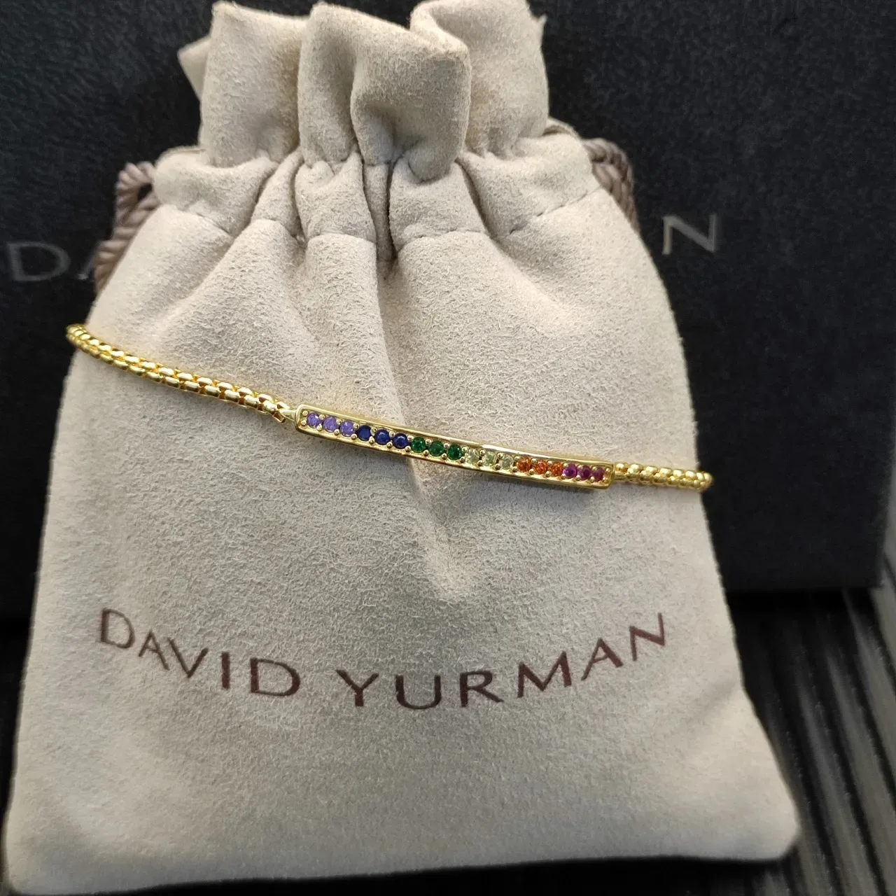 Gold Multicolor Box Chain Curved Bar Centerpiece Bracelet 6