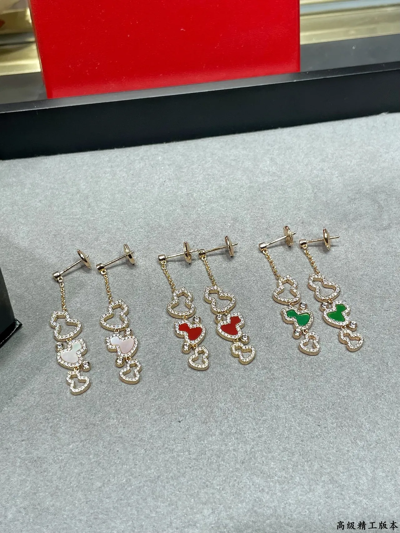 Gold Multicolor Metal Pavé-Set Clear Stones Earrings 1