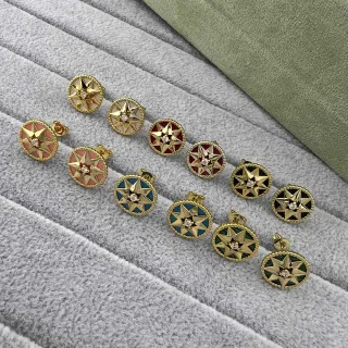 Gold Multicolor Star-Shaped Studs Colored Enamel Inlays Earrings