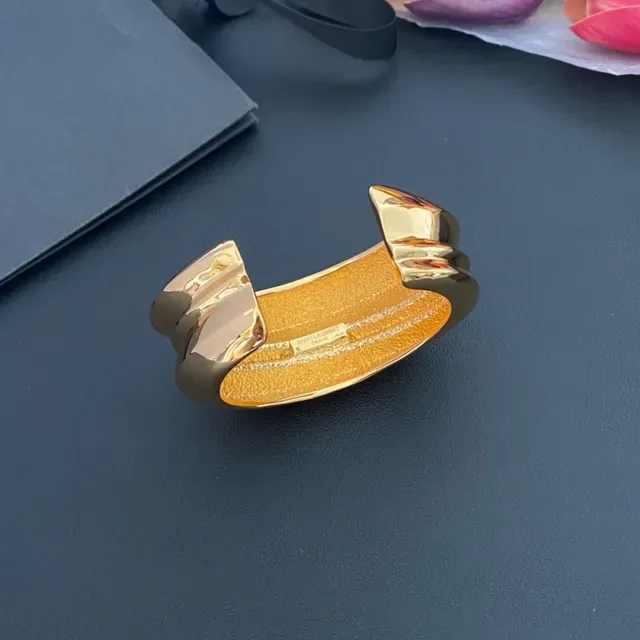Gold Polished Layered Curved Open Cuff Bracelet 4
